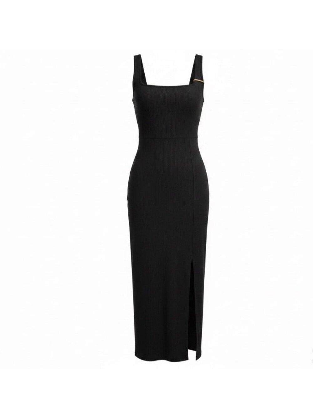 Quince Womens Black Tencel Spandex Midi Dress Sleeveless Square Neck Slit Size S